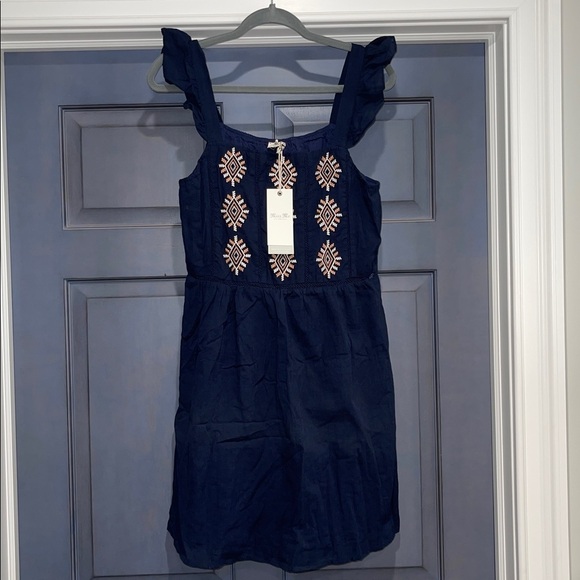 Miss Me Dresses & Skirts - Miss Me Navy Boho Embroidered Ruffle Strap Mini Dress‎ Women's Small Lined Rayon